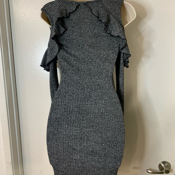 Size small Black and Silver Cold Shoulder Bodycon Dress - Picture 2 of 5
